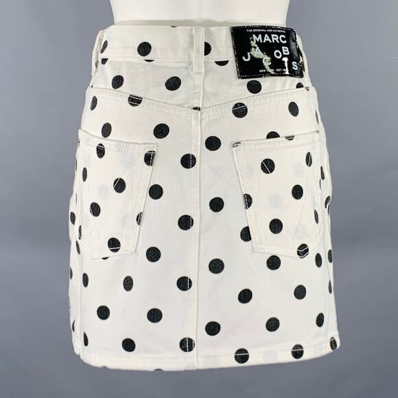 MARC by MARC JACOBS Size 27 White Black Cotton Polka Dot Mini Skirt - Picture 2 of 7